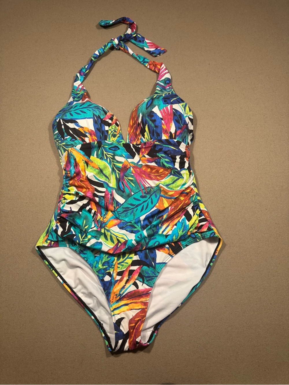 Womens Tropical Leaf One-Piece Swimsuit - Multicolor chaps 12 halter padded